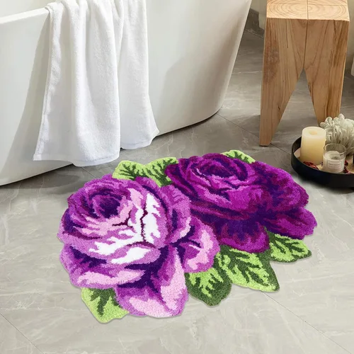 Vista 21 de USTIDE Bonita alfombra de baño de rosas para baño, alfombra de baño naranja de lujo, antideslizante, con forma de flor, alfombra de ducha de felpa