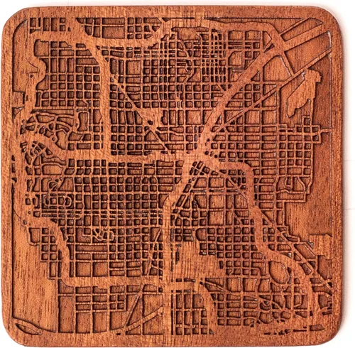 Vista 25 de Posavasos Amsterdam Map by O3 Design Studio, 1 pieza, posavasos de madera Sapele con mapa de la ciudad, hecho a mano, varias ciudades opcionales