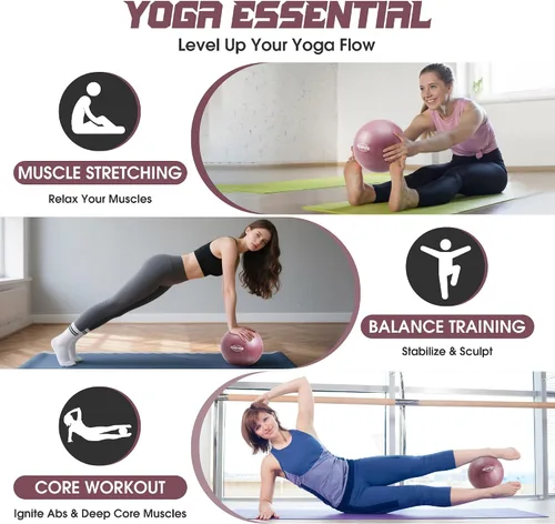 Vista 5 de ROSAPOAR Pelota de ejercicio pequeña – Mini pelota de pilates de 9 pulgadas, pelota de yoga antiestallidos para estiramiento y entrenamiento