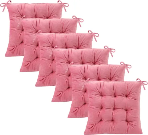 Vista 38 de Juego de 2 cojines para sillas de comedor con lazos, almohadilla antideslizante para silla de cocina para interior y tapete de asiento de comedor