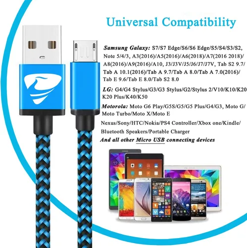 Vista 3 de Aioneus Micro USB Cable Fast Android Cord Charger Cable 4Pack [2FT, 3FT, 5FT, 6FT] Cable Charging Cord for Samsung Galaxy S7 Edge S6 S5 J3 J3V J5 J7