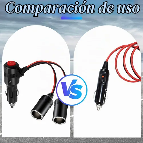 Vista 5 de Herfair Divisor de encendedor de cigarrillos para automóvil, adaptador de encendedor de cigarrillos de 2 enchufes, cable de extensión, puerto
