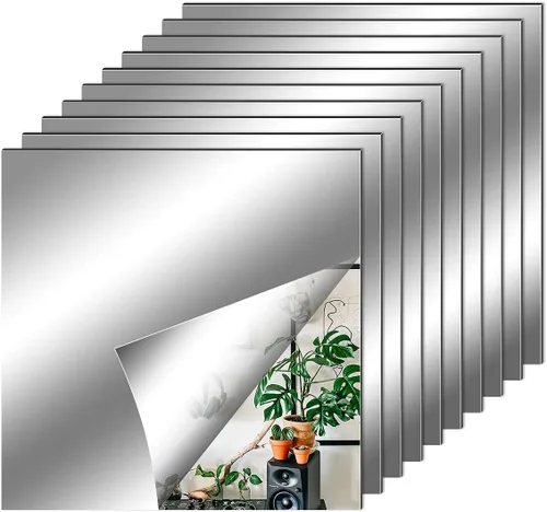 Vista 13 de Fantasyon 10 hojas de espejo flexibles, autoadhesivas, azulejos decorativos de plástico sin vidrio, calcomanías de espejo para escuela, educación