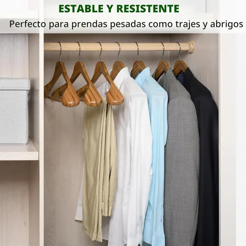 Vista 7 de Amber Home Paquete de 6 Perchas de Traje de Madera de Bambú Natural de Hombros Anchos, Perchas de Ropa de Bambú con Barra para Pantalones, Perchas