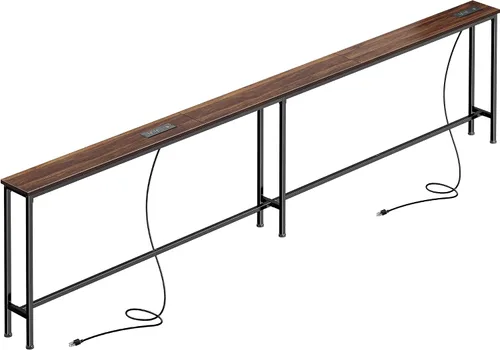 Vista 28 de SUPERJARE - Mesa de sofá de 79 pulgadas con 2 tomas de corriente y puertos USB-C, mesa consola estrecha de 5.9 pulgadas con almacenamiento, mesa