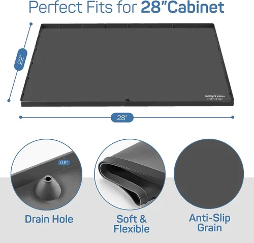 Vista 2 de Tapete impermeable para debajo del fregadero, para armario de cocina y baño debajo del fregadero, 28 x 22 pulgadas, forro de silicona negra