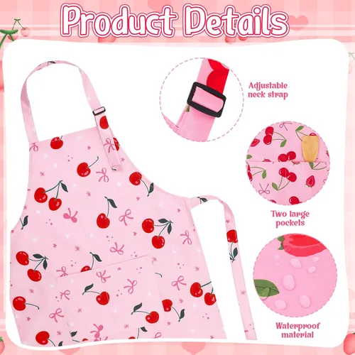 Vista 3 de Paquete de 2 delantales para niños, bonitos delantales de cocina, delantal de arte impermeable con bolsillos, delantal ajustable para pintores