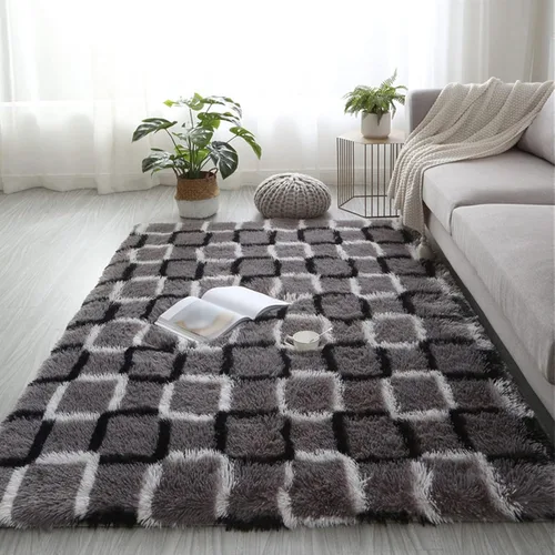 Vista 6 de Lifup - Alfombra mullida para sala de estar, dormitorio, color blanco y negro, 1 1.3 x 2.0 pies Non-Slip Washable High Pile Rectangle Carpet