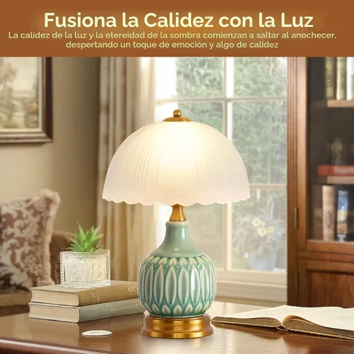 Vista 4 de Lámpara Vintage para Sala de Estar, Lámparas de Mesa de Cerámica Modernas de 16" para Dormitorio, Lámparas Tradicionales Retro de Mesita de Noche