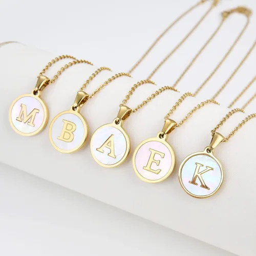 Vista 6 de Initial Necklaces for Women,18K Gold Silver Rose Gold Shell Letter Necklaces for Girls,Coin Pendants Stainless Steel Layered Initial necklace Jewelry