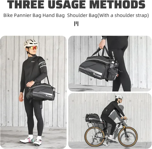 Vista 3 de Bolsas para bicicletas impermeables para el portaequipajes trasero Bolsa de alforjas de gran capacidad de 35L con fondo extra acolchado de espuma