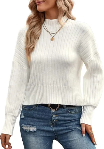 Vista 2 de ZAFUL - Suéter de cuello alto para mujer, de manga larga, de punto acanalado, básico recortado