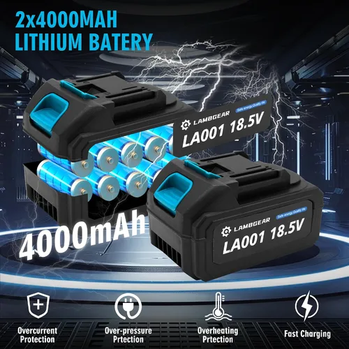 Vista 4 de Motosierra eléctrica inalámbrica de 12 pulgadas con 2 baterías recargables de 4000 mAh, 1 potente sierra de mano de cadena para cortar árboles