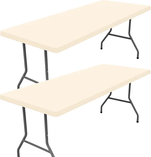 Vista 46 de Moosfor Paquete de 2 manteles rectangulares de elastano de 4 pies, elásticos y ajustables para pícnic, cubierta de mesa de patio elástica y lavable