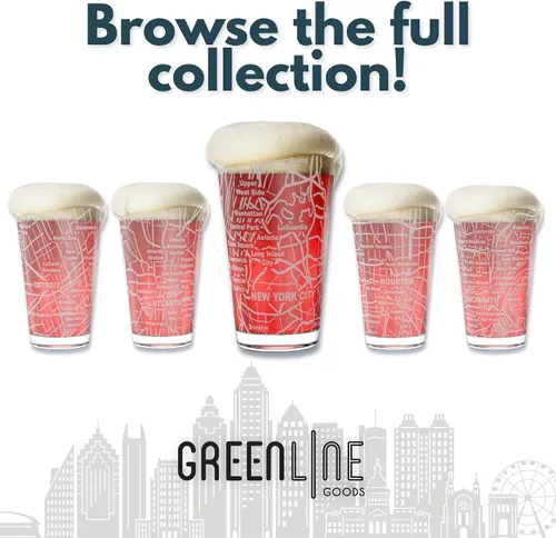 Vista 6 de Greenline Goods Boston, MA Map - Vasos de cerveza (juego de 2), 16 onzas - Diseño de envoltura grabada