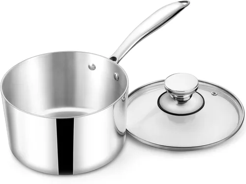 Vista 8 de TeamFar Cacerola de 1 cuarto de galón con tapa, olla de cocina pequeña de acero inoxidable con mango ergonómico, para inducción, gas, electricidad
