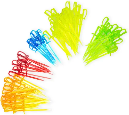 Vista 3 de 100 palillos de dientes de espada de plástico de 3.3 pulgadas para aperitivos, tenedor de frutas palillos de cóctel desechables, palillos de cóctel