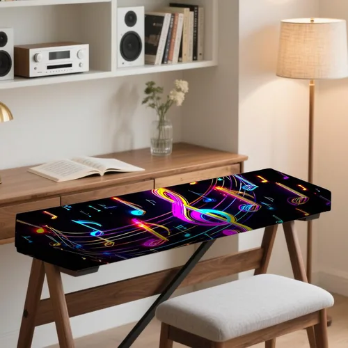 Vista 7 de Nuxovilar Cubierta elástica de 88 teclas para teclado y piano, seda de leche elástica con notas musicales de neón y clave de agudos para teclados