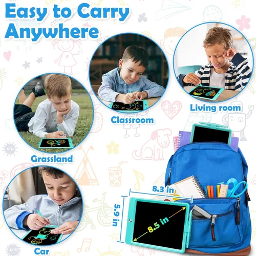 Vista 7 de Tableta de escritura LCD de 8.5 pulgadas para niños de 3, 4, 5, 6, 7, 8 años, regalos para niños y niñas, tablero de dibujo colorido, bloc