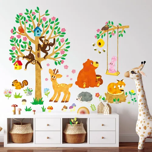 Vista 3 de DECOWALL SG-2201 Woodland Nursery Decor Wall Stickers Animals Nursery Girls Tree Forest Boy Room Fall Fox Deer Owl Playroom Living Bedroom Baby