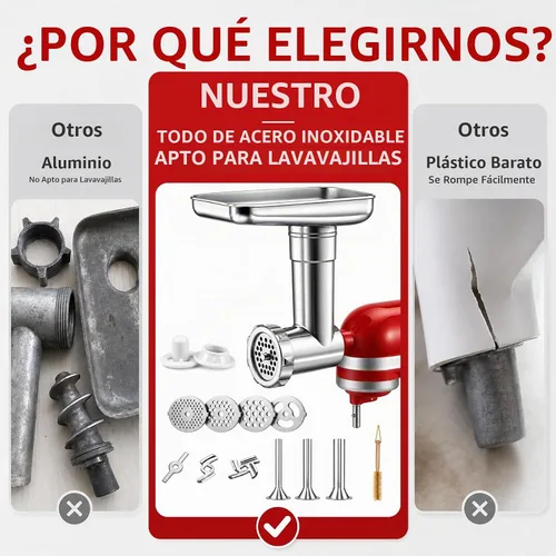 Vista 5 de Accesorios para picadora de carne de acero inoxidable EZATO para KitchenAid, embutidora de salchichas, compatible con todos los modelos de batidora