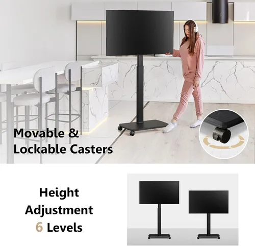 Vista 5 de FITUEYES Soporte de TV móvil para piso para televisores de 32 a 65 70 pulgadas, soporte de TV portátil alto con ruedas, carrito de TV móvil negro