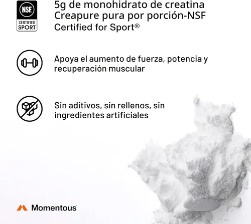 Vista 5 de Momentous Polvo de monohidrato de creatina y limón, creatina en polvo, apoya la fuerza, el músculo magro y la recuperación para hombres y mujeres