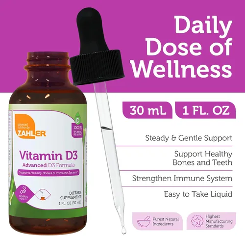Vista 3 de Zahler Suplemento líquido de vitamina D3 de 1000 UI para adultos para mujeres y hombres, vegetariano, kosher, sin OMG, sin gluten, gotas de vitamina