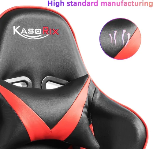 Vista 5 de Silla de juegos con respaldo alto, silla de escritorio para oficina en casa, estilo de carreras, cómoda silla de jugador con piel sintética