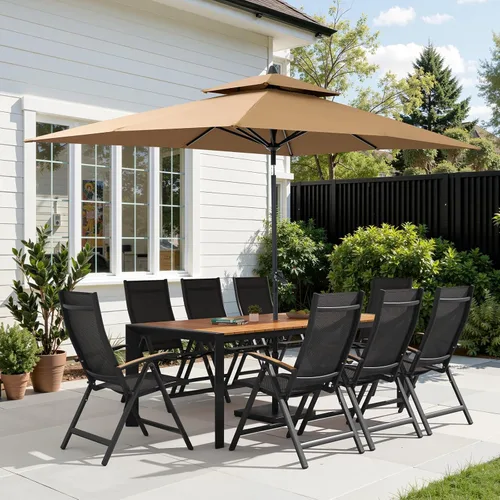 Vista 9 de Crestlive Products Juego de comedor de patio de 9 piezas, mesa de aluminio de 83 pulgadas para exteriores con 8 sillas reclinables, respaldo