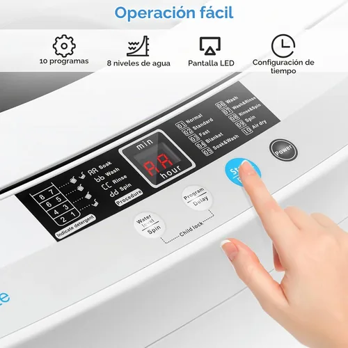 Vista 3 de Giantex Lavadora portátil compacta de 12 libras de capacidad totalmente automática con bomba de drenaje, 10 programas, 8 niveles de agua, 1.34 pies