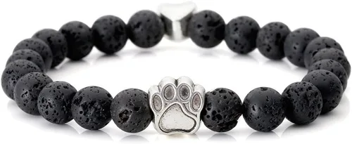 Vista 2 de JOVIVI Pulseras ajustables de cuentas de cristal de piedra volcánica con poder curativo y dije de huella de perro