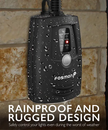 Vista 4 de Fosmon - Temporizador de luz para exteriores con toma de corriente y control remoto, temporizador de enchufe impermeable de atardecer a amanecer