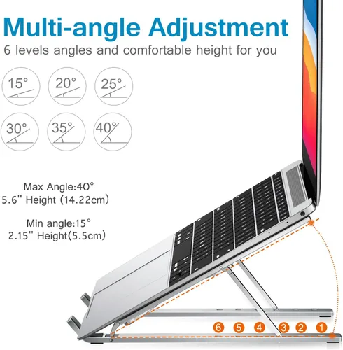 Vista 4 de ivoler Soporte para laptop, soporte elevador para laptop, soporte para tableta de computadora, 6 ángulos ajustables, de aluminio, ergonómico