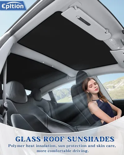 Vista 6 de Parasol negro para techo solar impermeable – Compatible con Tesla Model 3/Highland 2020-2026 – Bloqueo UV y reducción de calor – con hebilla negra