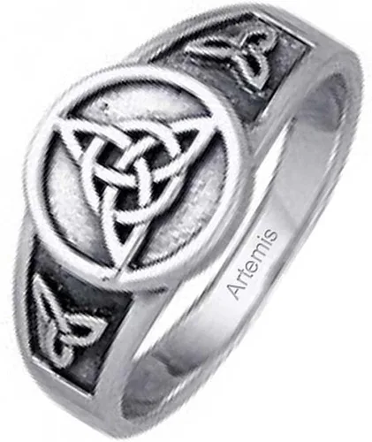 Vista 4 de Anillo de triquetra con nudo celta vikingo anillo de triquetra para mujer y hombre plata de ley 925 oxidada