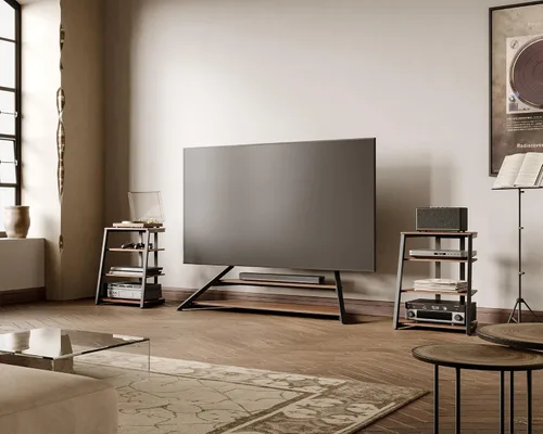 Vista 7 de FITUEYES Diseño de 4 niveles, estante de esquina para reproductor de discos, gabinete de madera para equipo de audio, torre de estantes con altura