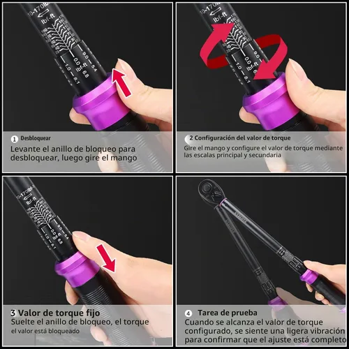 Vista 5 de Llave dinamométrica de clic de 1/2 pulgada 10-170 FT-LB/13.6-230.5N.M, precisión de ±3%, llave dinamométrica profesional de clic de doble dirección