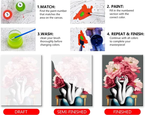 Vista 4 de TUMOVO Pintura por números para adultos, principiantes, niñas, kits de pintura por números, pintura acrílica para adultos y niños, pintura por