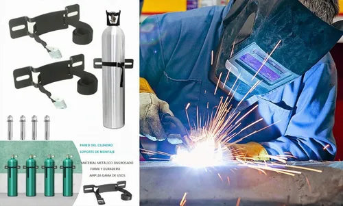 Vista 5 de Soporte de pared cilíndrica, soporte para cilindro de gas, soporte de tanque de propano con tornillos y cinturón de seguridad (negro 1)