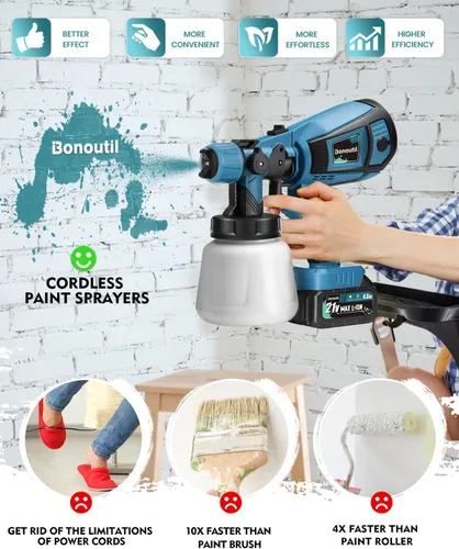 Vista 3 de Pulverizador de pintura inalámbrico con 2 baterías de 21 V, 4.0 Ah, 30.4 fl oz, pistola de pintura en aerosol inalámbrica, 3 modos de pulverización