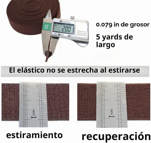 Vista 3 de Banda elástica de costura de 1 pulgada por 5 yardas, color negro, sarga de doble cara, elástica tejida