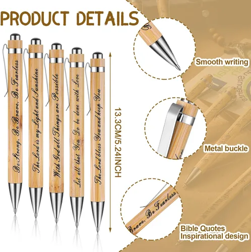 Vista 2 de 10 bolígrafos con citas bíblicas, bolígrafo retráctil de madera inspirador para bolígrafo motivacional de bambú, tinta negra, regalo religioso