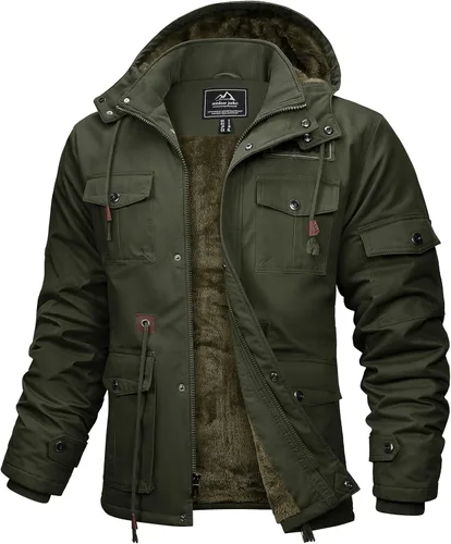 Vista 16 de MAGCOMSEN Chaqueta de invierno para hombre, con forro polar de algodón, chaquetas cálidas para trabajo, abrigos militares con 6 bolsillos