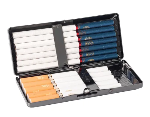 Vista 4 de Hermosa y elegante caja de cigarrillos de metal simple para damas y hombres con capacidad para 10 cigarrillos de 3.937 in (pistola de hierba negro)