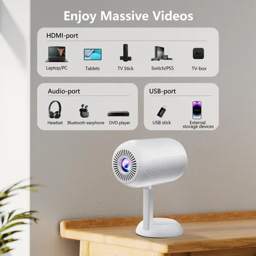 Vista 7 de VGKE Mini proyector con WiFi6 y Bluetooth, proyector portátil para exteriores compatible con 4K, corrección Keystone automática, corto alcance