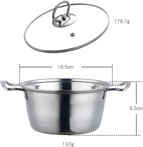 Vista 2 de Olla de sopa con tapa de vidrio, olla de acero inoxidable, olla multiusos con asa, olla de cocción de sopa (plateado)