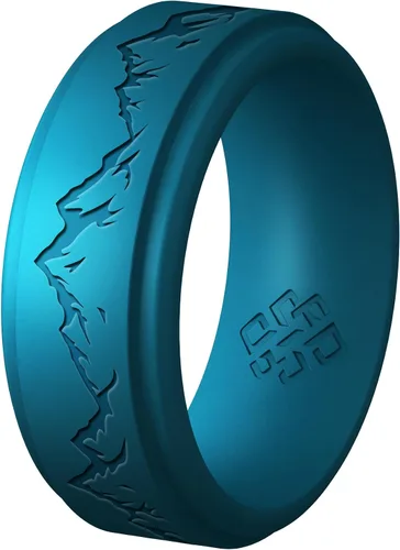 Vista 7 de Knot Theory Anillo de silicona para hombre, grabado de montaña, ondas, bosque, ancho de banda de 0.315 pulgadas, transpirable, ajuste cómodo