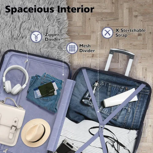 Vista 4 de AnyZip Equipaje ABS+PC Hardside maleta ligera con ruedas giratorias TSA Lock, Azul oscuro