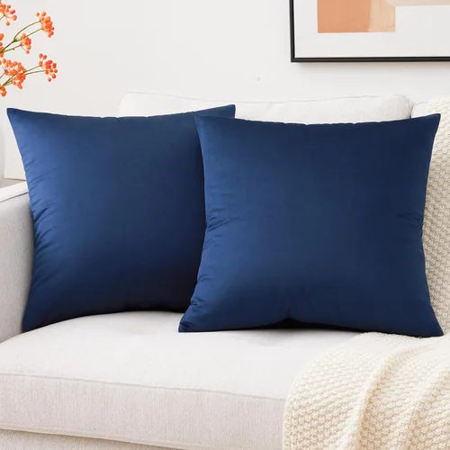 Vista 16 de Mixhug - Fundas de almohada decorativas de terciopelo, fundas de cojín para sofá y cama, juego de 2 fundas azules, 16 x 16 pulgadas